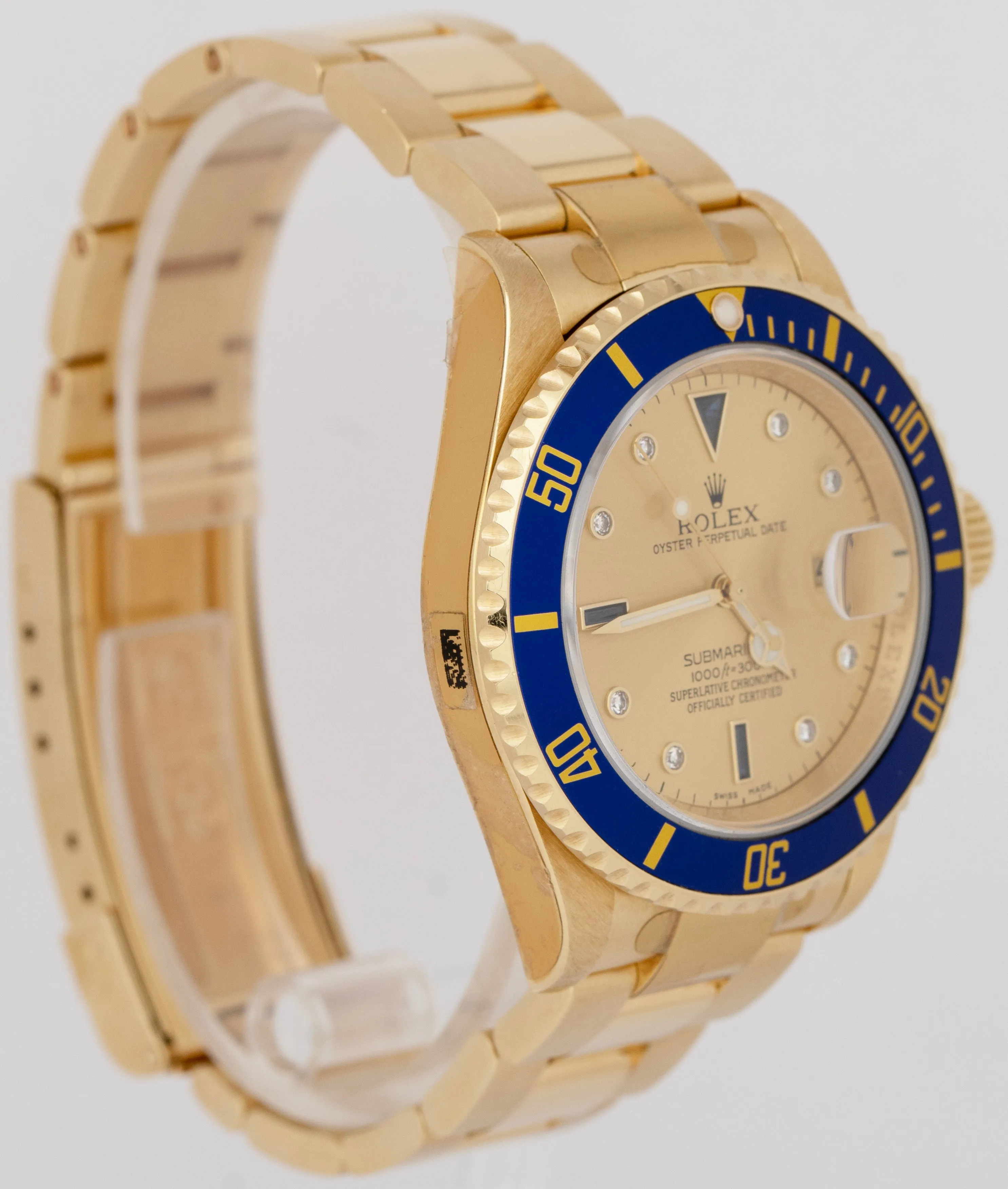 UNPOLISHED 2007 Rolex Submariner Date CHAMPAGNE SERTI REHAUT Blue Watch 16618