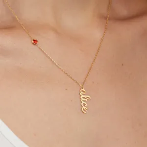 Vertical Name Necklace with Birthstone - 18K Gold Vermeil