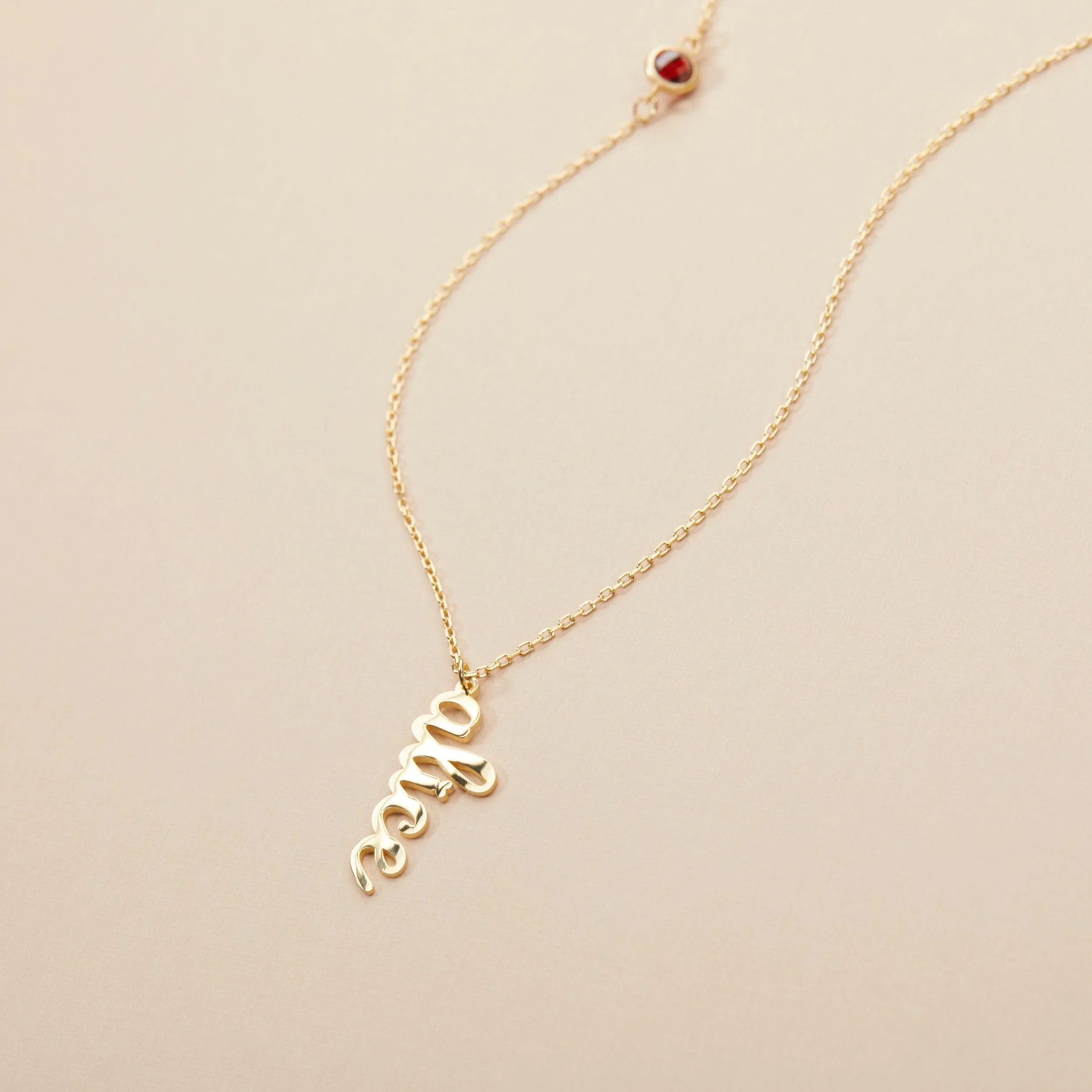 Vertical Name Necklace with Birthstone - 18K Gold Vermeil