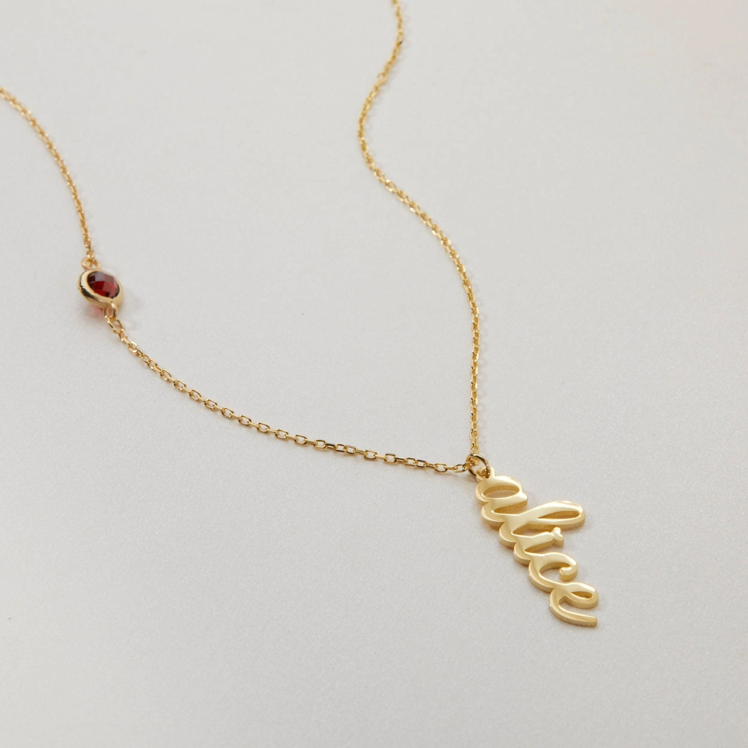 Vertical Name Necklace with Birthstone - 18K Gold Vermeil