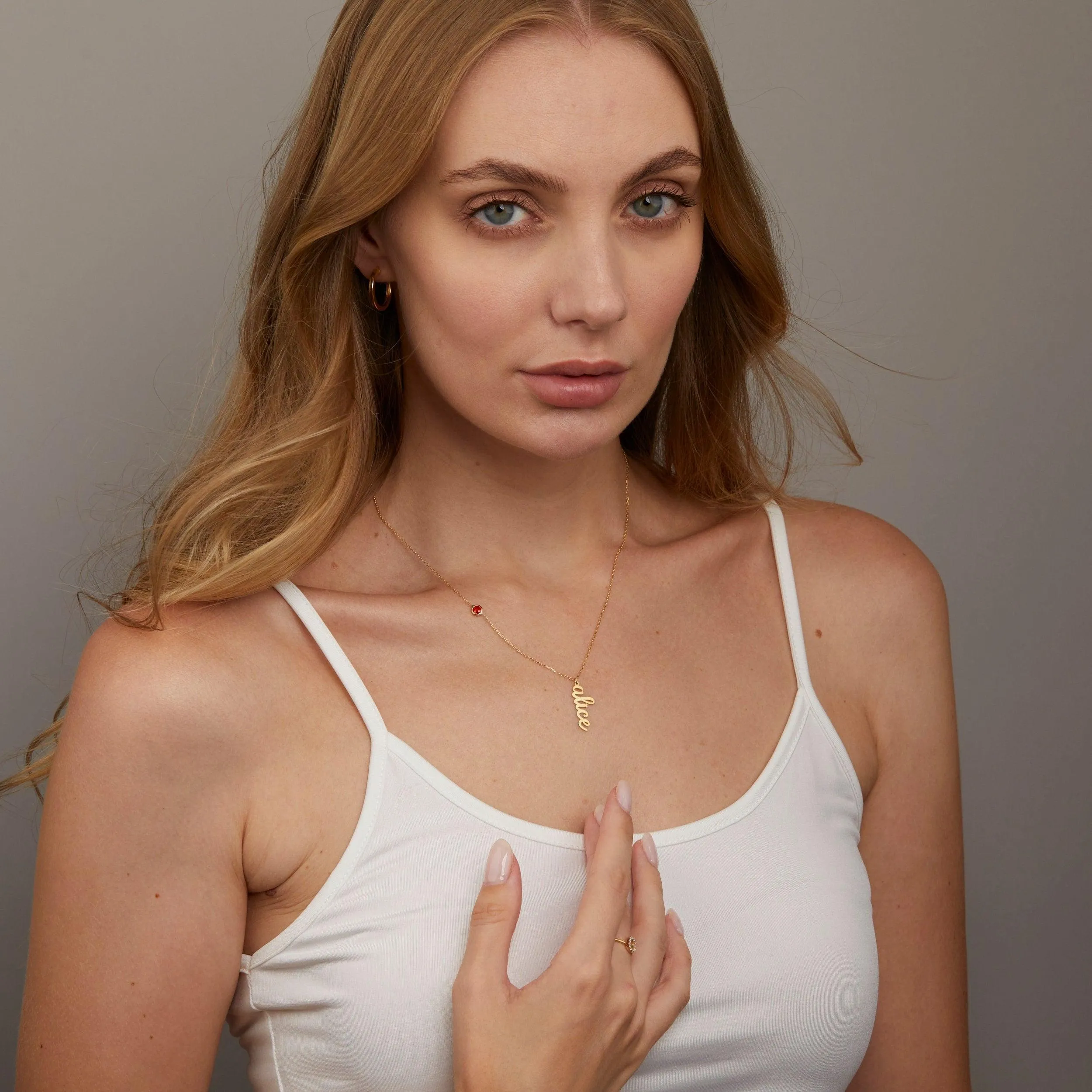 Vertical Name Necklace with Birthstone - 18K Gold Vermeil