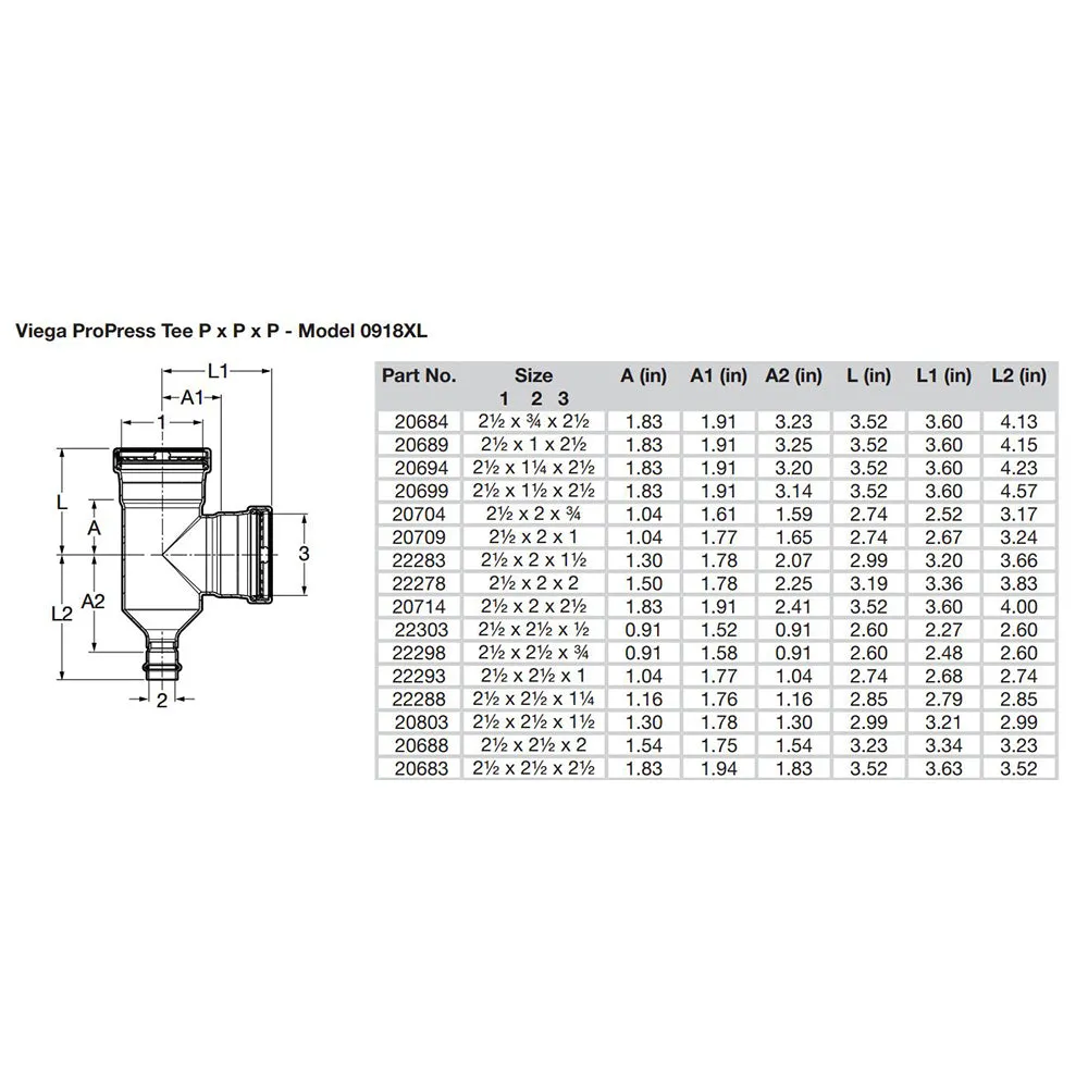 Viega ProPress 2-1/2" Copper Tee - Triple Press Connection - Smart Connect Technology [20683]