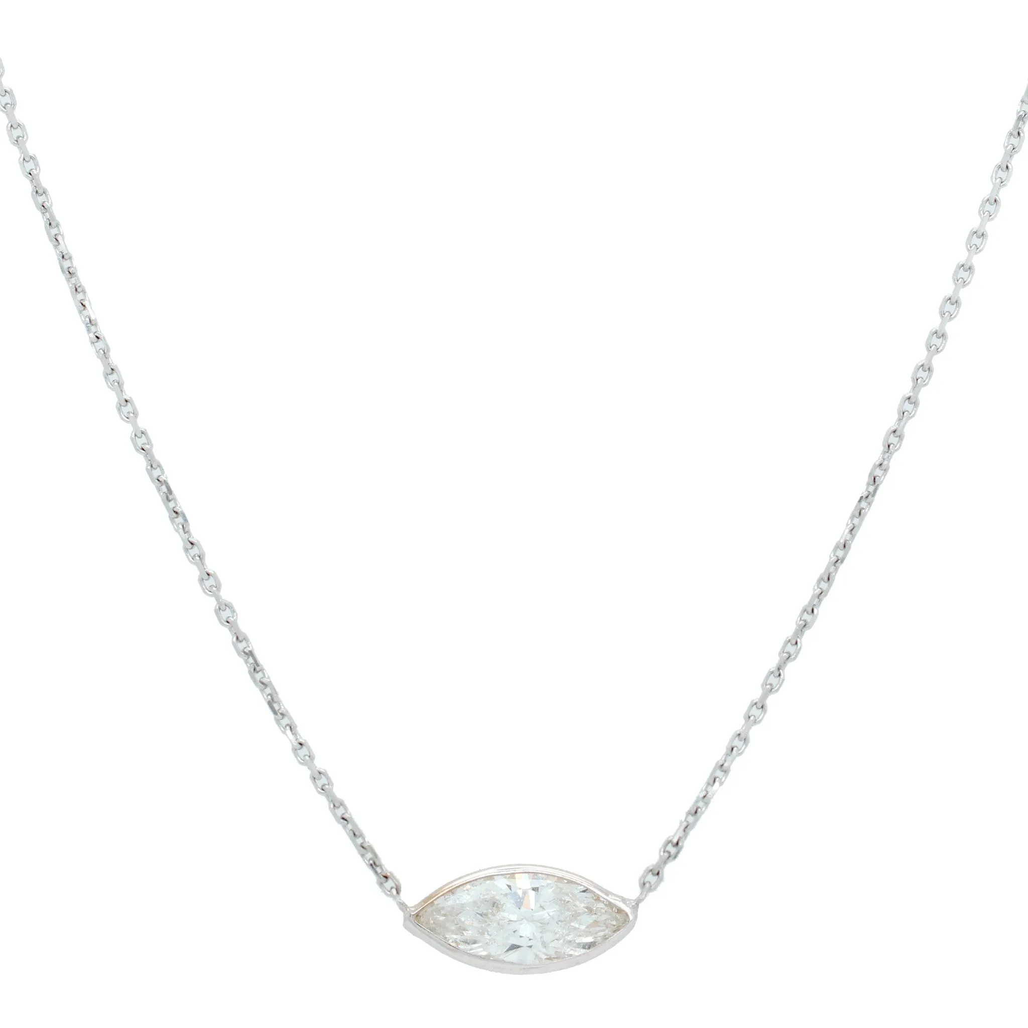 Vintage 1.10ct Marquise Diamond Pendant - 14k White Gold Necklace - 18"