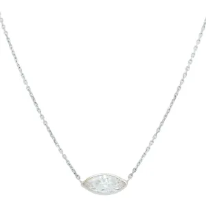 Vintage 1.10ct Marquise Diamond Pendant - 14k White Gold Necklace - 18"
