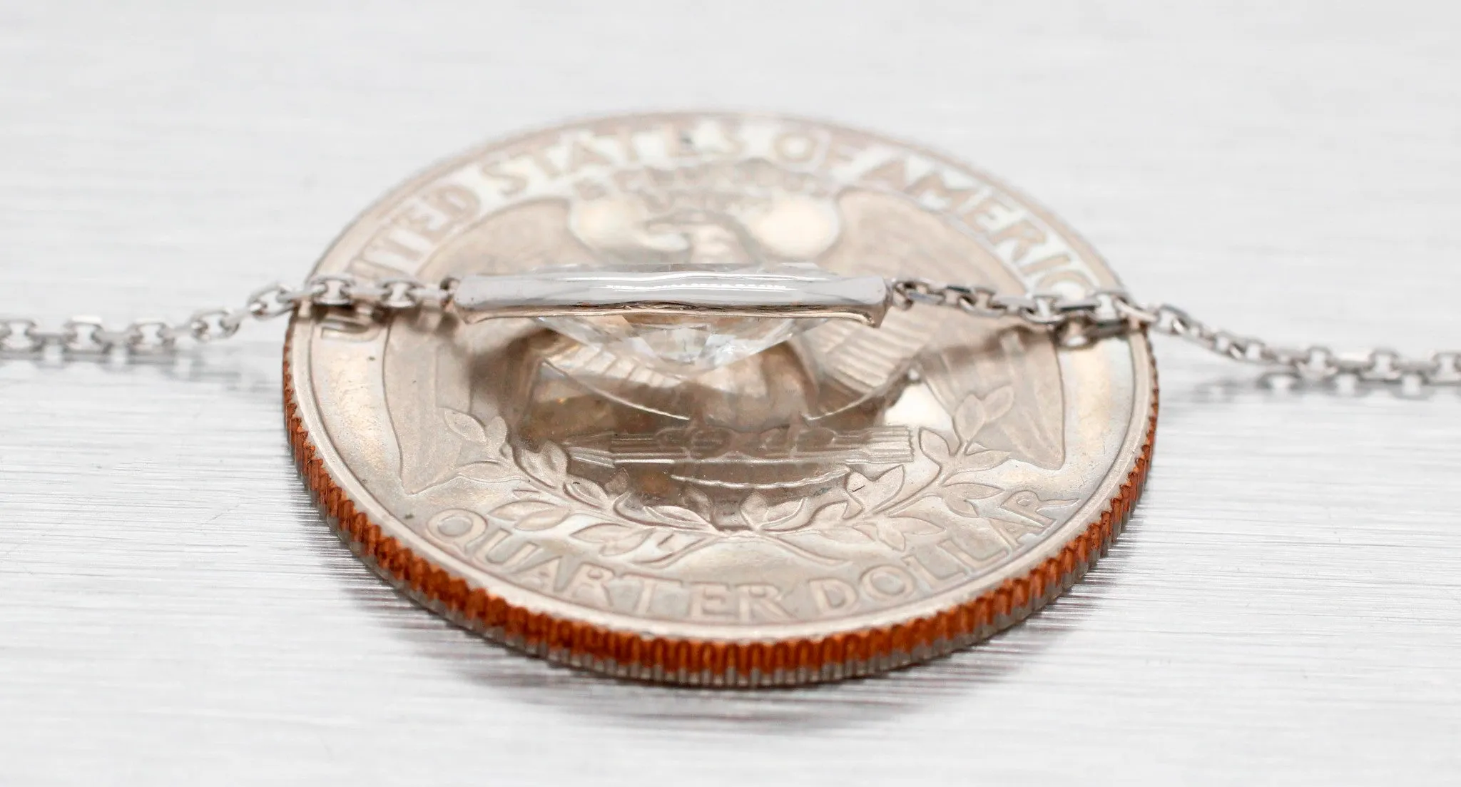 Vintage 1.10ct Marquise Diamond Pendant - 14k White Gold Necklace - 18"