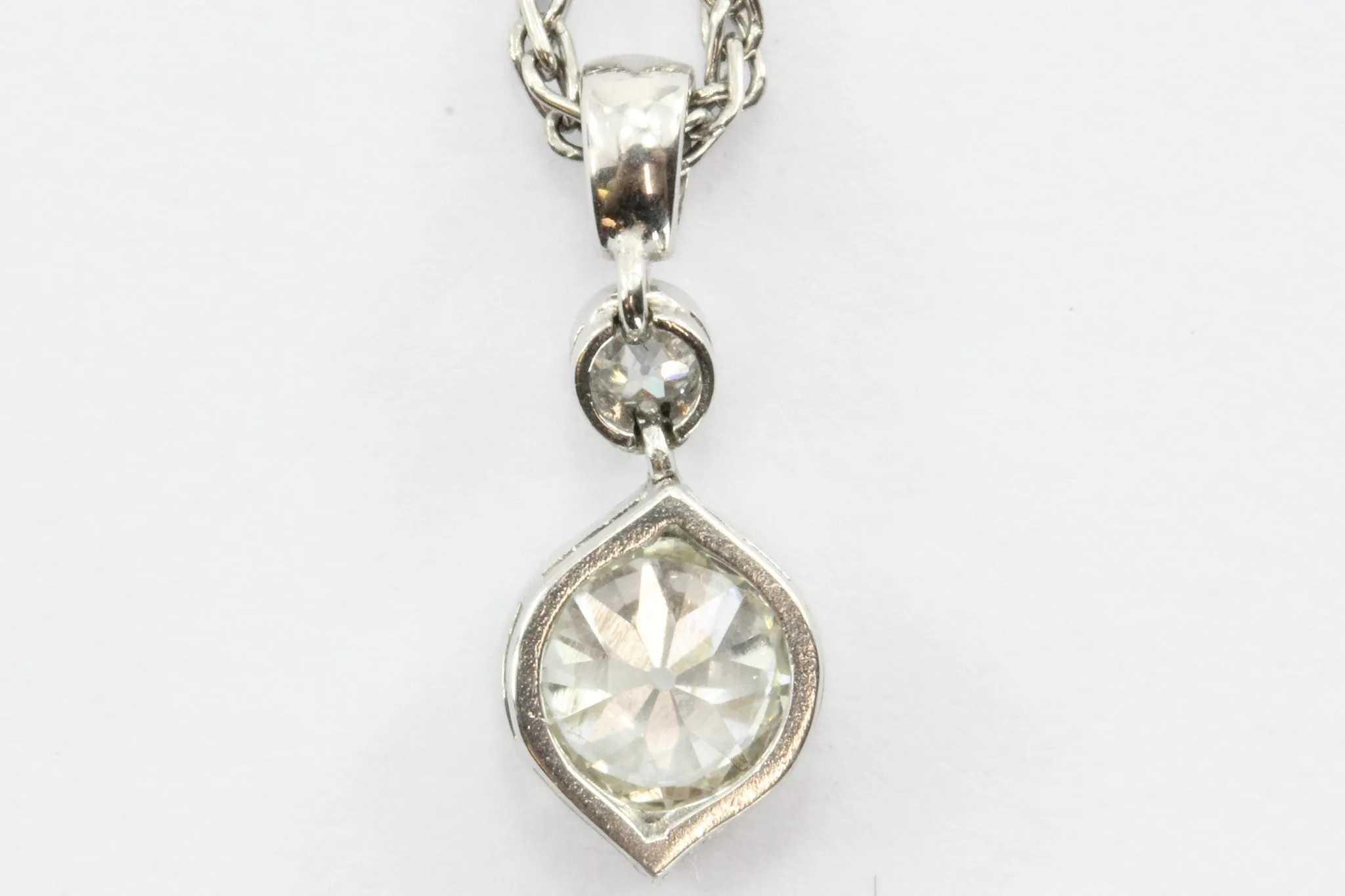 Vintage .80 Carat Old European Cut Diamond Diamond Pendant & Platinum Chain