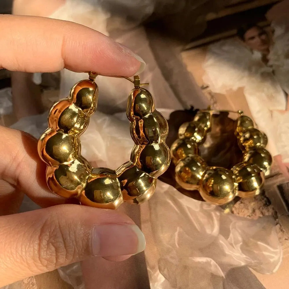 Vintage Chunky Beaded Hoop Earrings