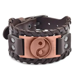 Vintage Gossip Wide Leather Bracelet Men's Braided Buckle Bracelet
