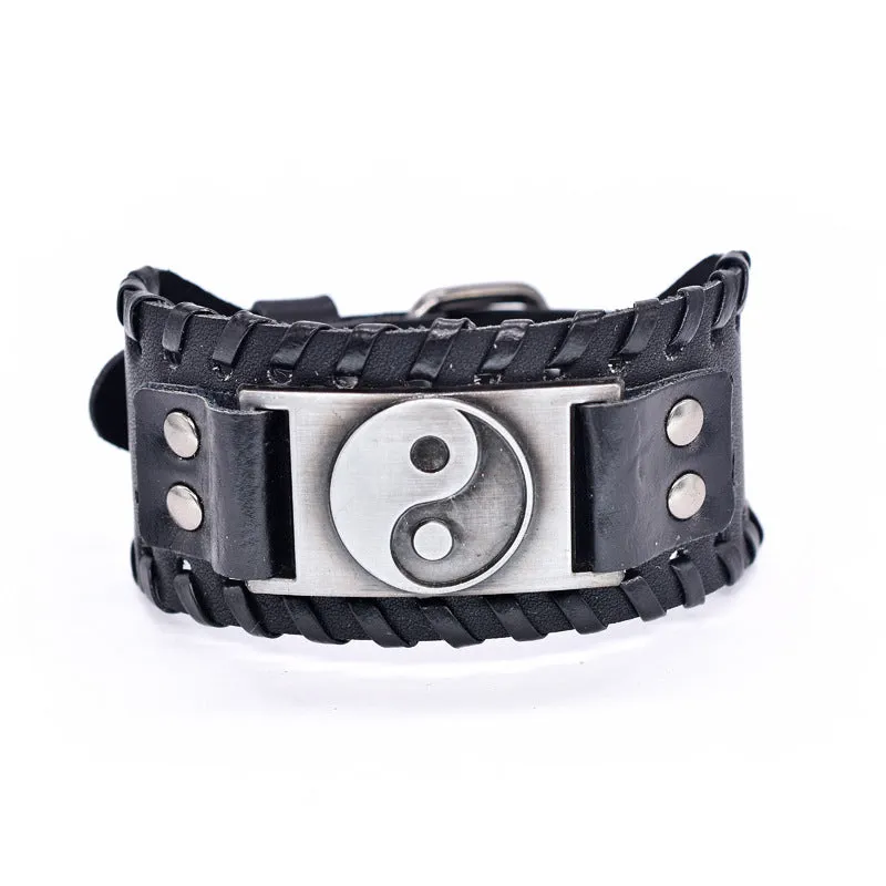 Vintage Gossip Wide Leather Bracelet Men's Braided Buckle Bracelet