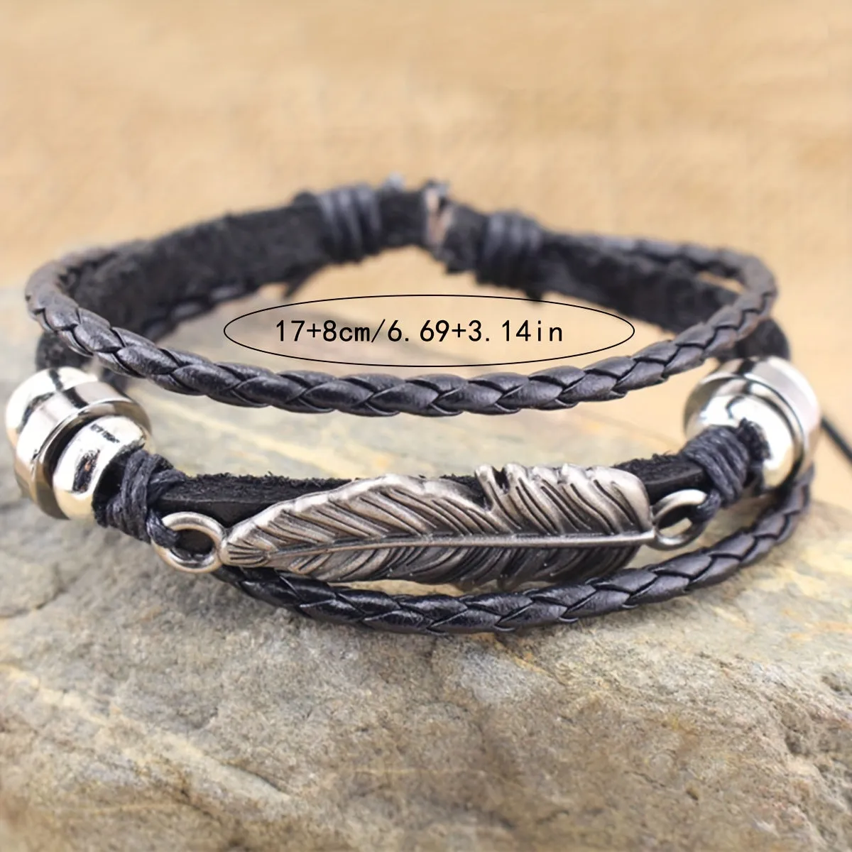 Vintage Leaf Leather Bracelet Adjustable Rope