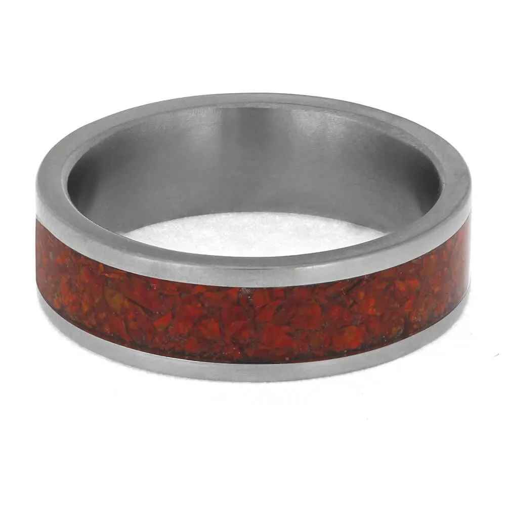 Vivid Red Synthetic Opal Wedding Band