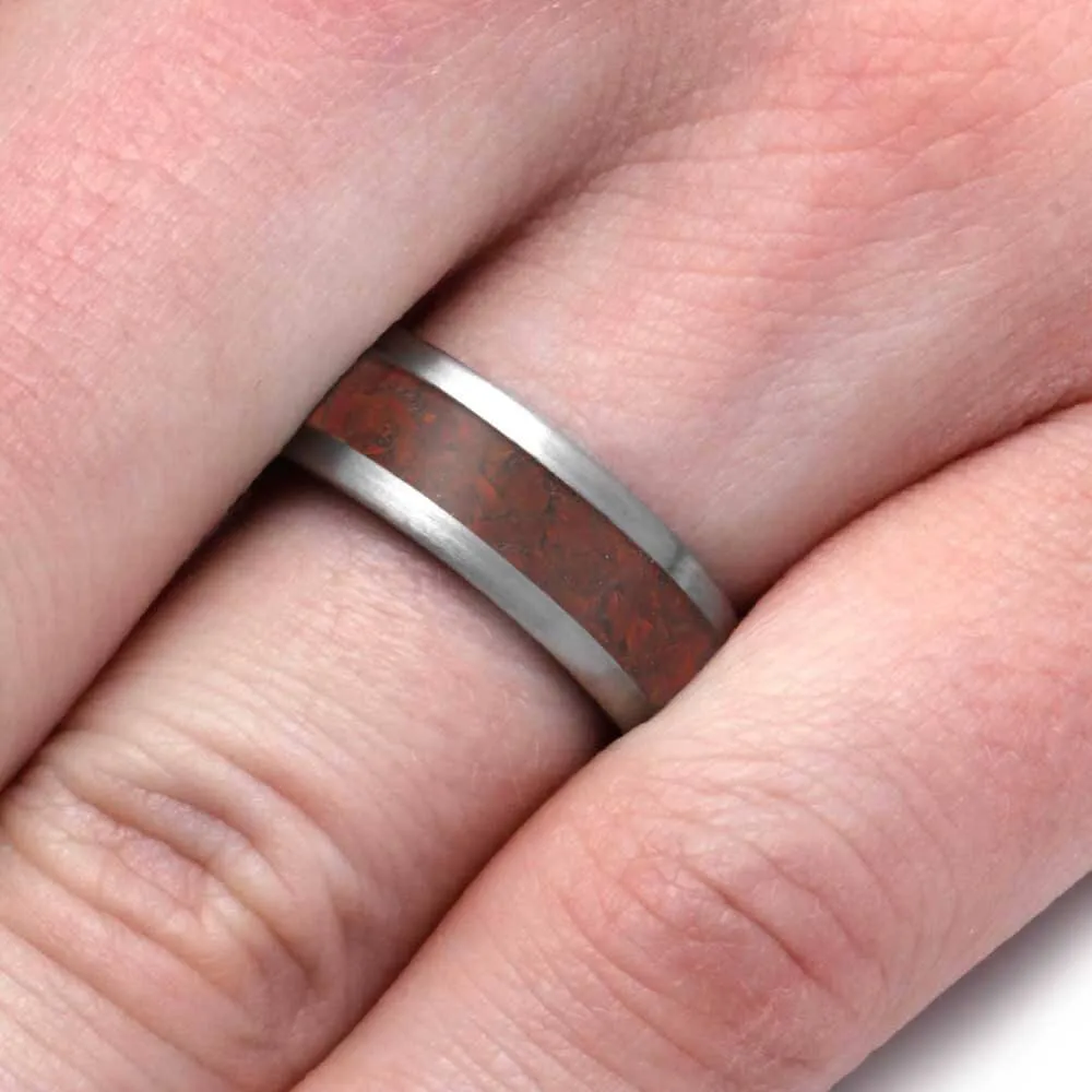 Vivid Red Synthetic Opal Wedding Band
