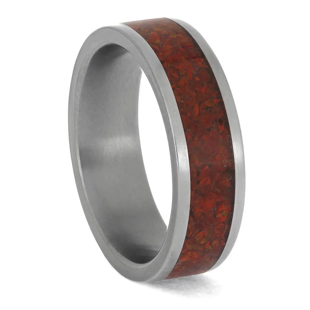 Vivid Red Synthetic Opal Wedding Band