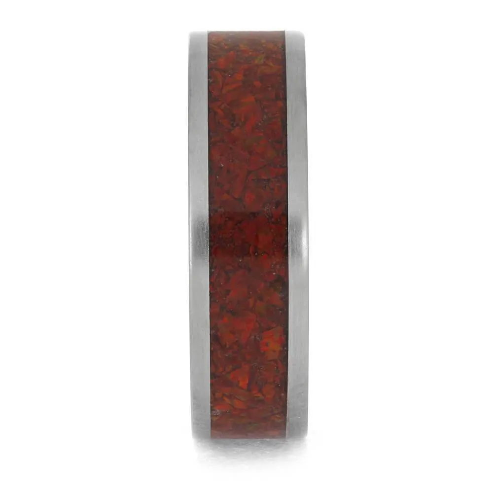 Vivid Red Synthetic Opal Wedding Band