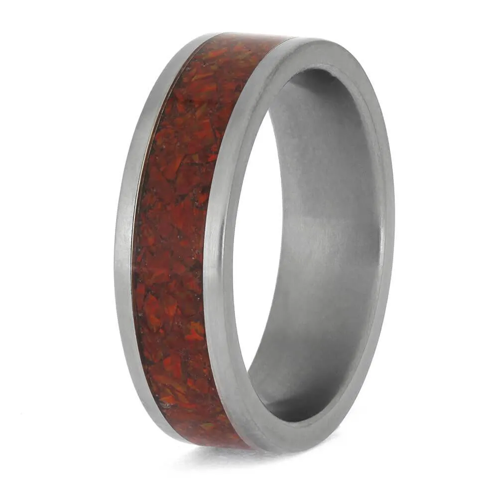 Vivid Red Synthetic Opal Wedding Band