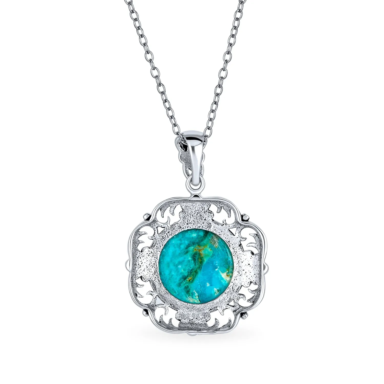 Western Jewelry Turquoise Gemstone Octagon Medallion Pendant Necklace in Silver