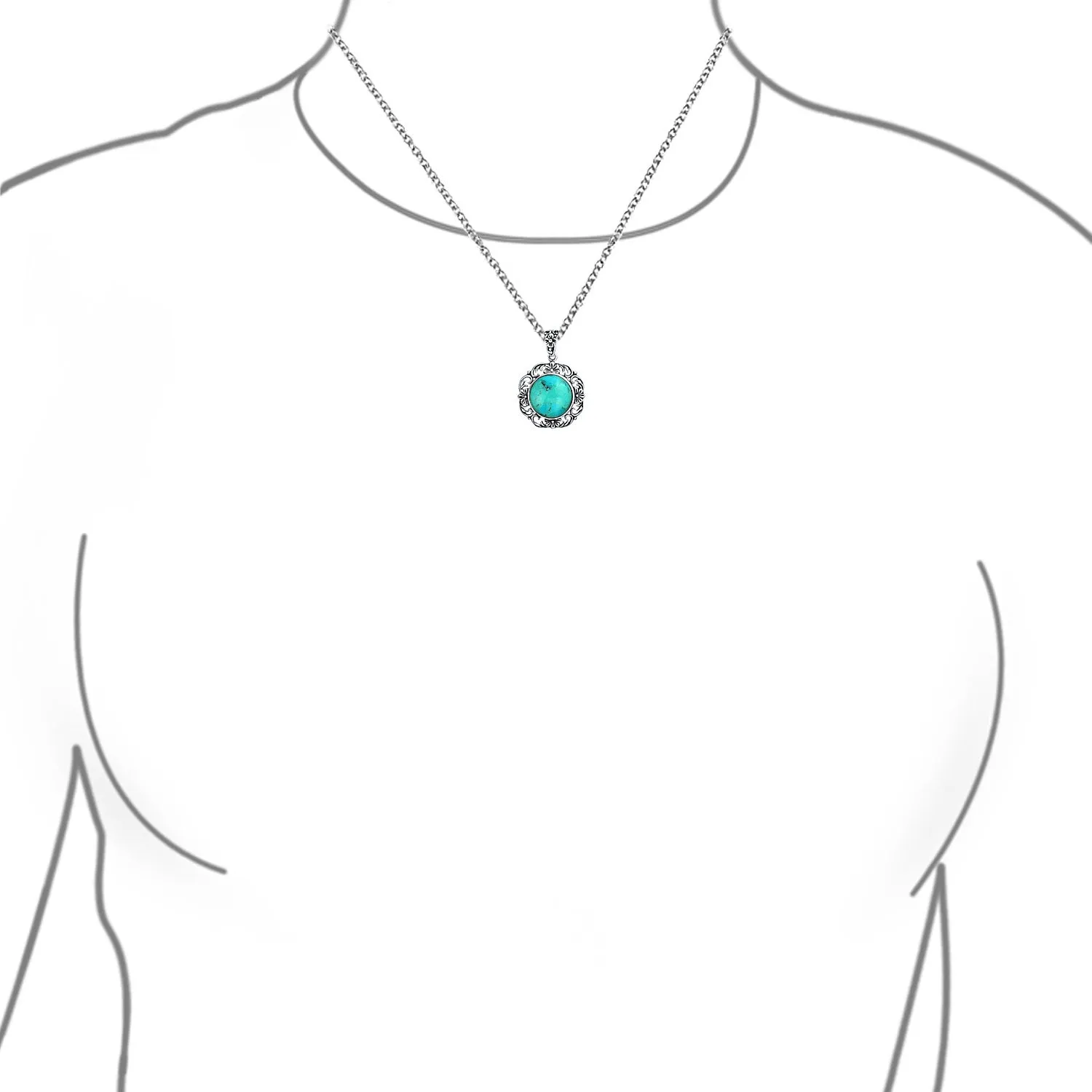 Western Jewelry Turquoise Gemstone Octagon Medallion Pendant Necklace in Silver