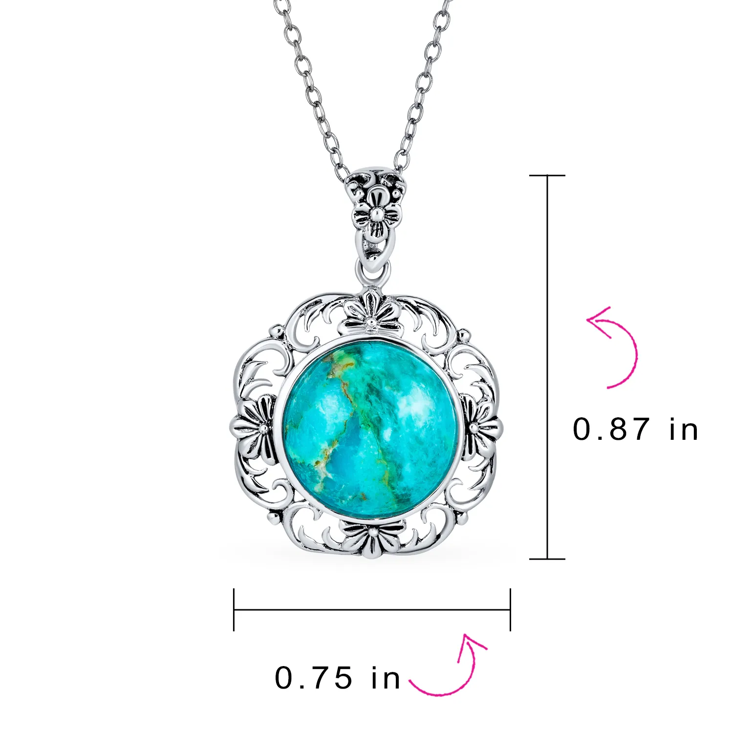 Western Jewelry Turquoise Gemstone Octagon Medallion Pendant Necklace in Silver