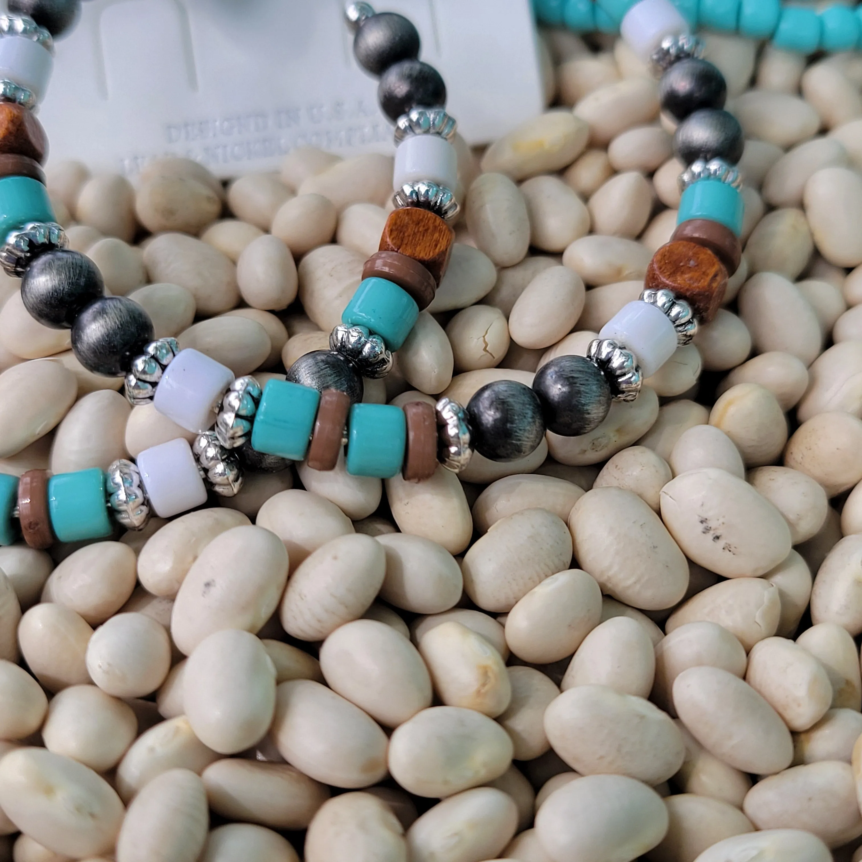 Western Navajo Pearl Multi Bead Mix Hoop Earring