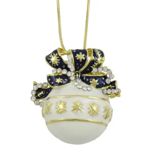 White and Blue Christmas Ornament Pendant on Gold Chain - XP347N