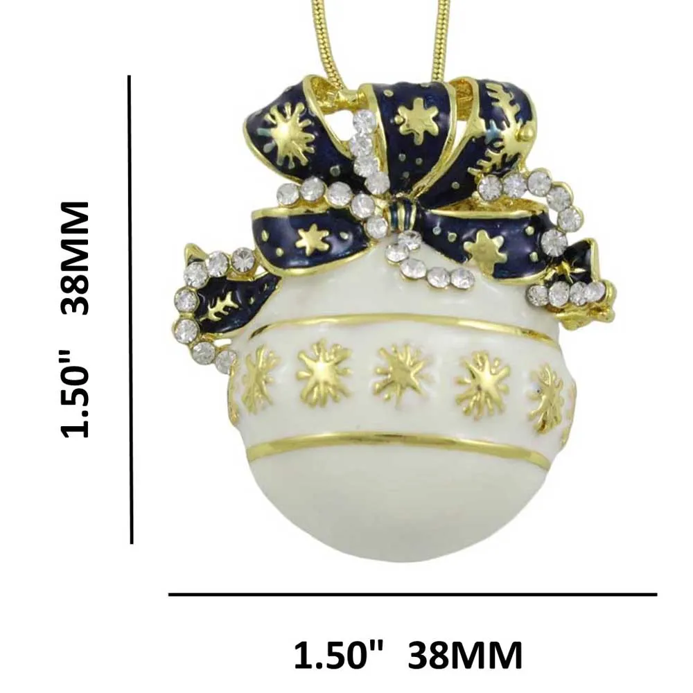 White and Blue Christmas Ornament Pendant on Gold Chain - XP347N