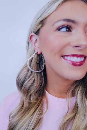 White Beaded Heart Hoop Earrings