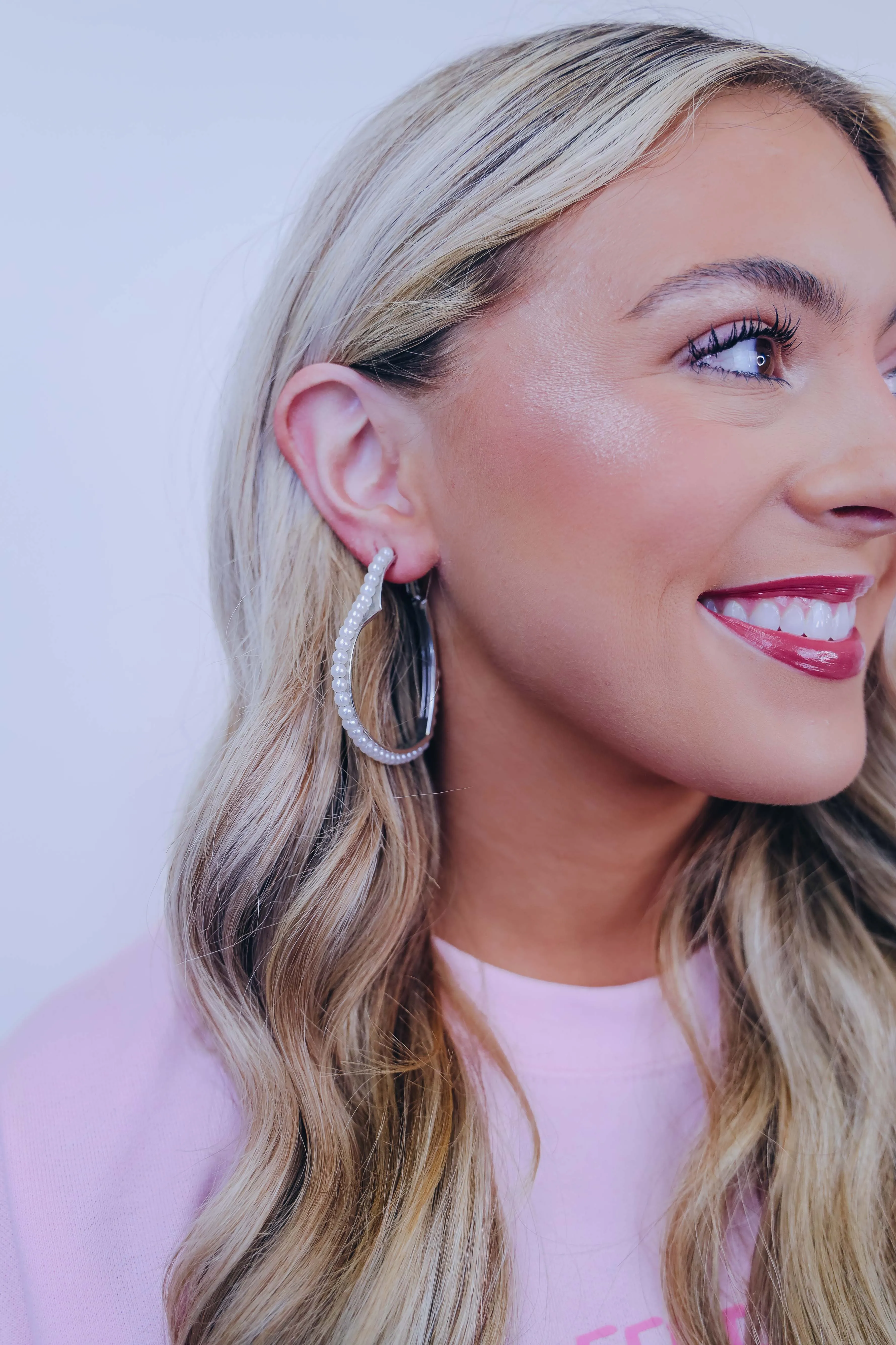 White Beaded Heart Hoop Earrings