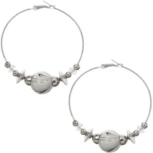 White Beaded Medium Hoop Earrings