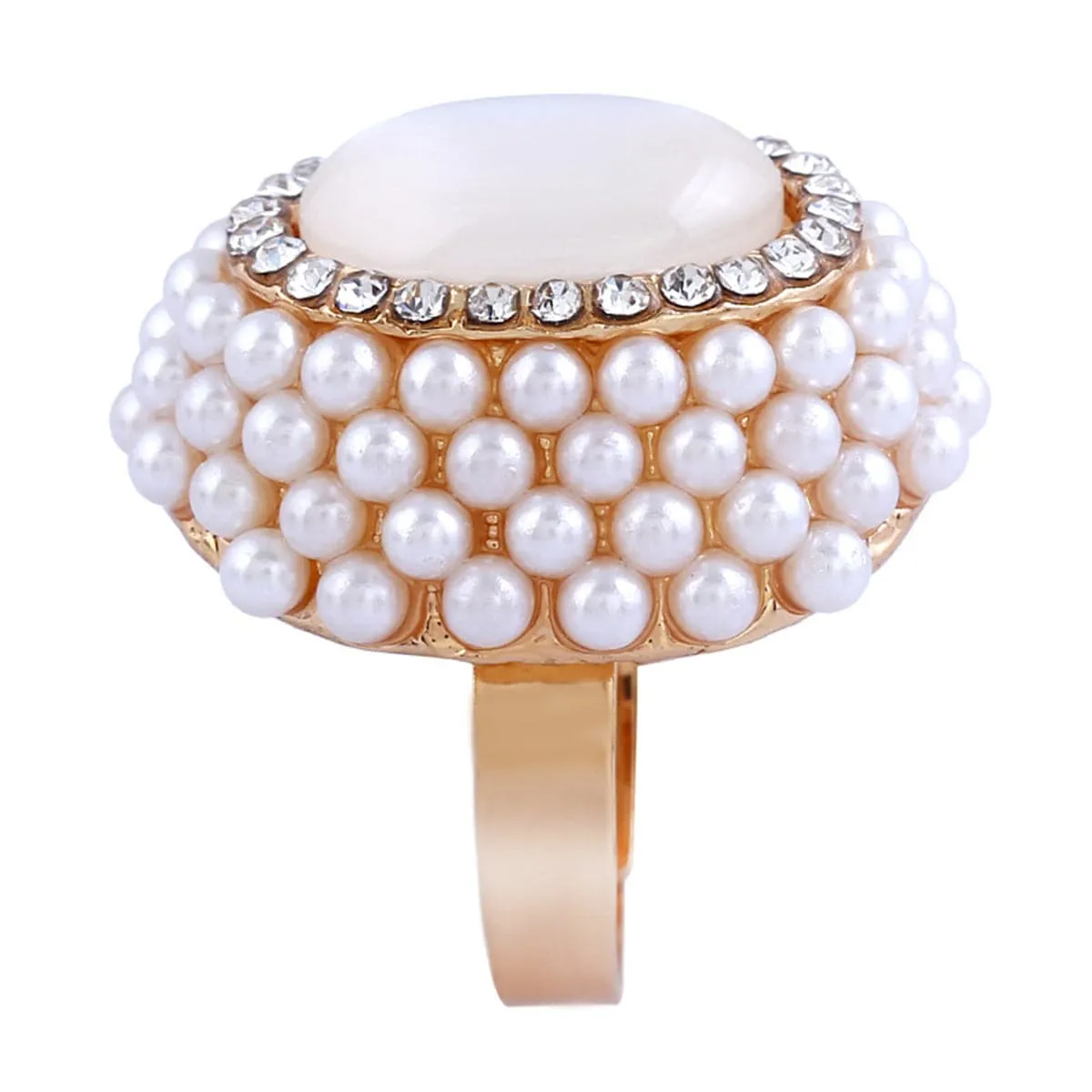 White Cats Eye & Pearl 18k Gold-Plated Floral Ring