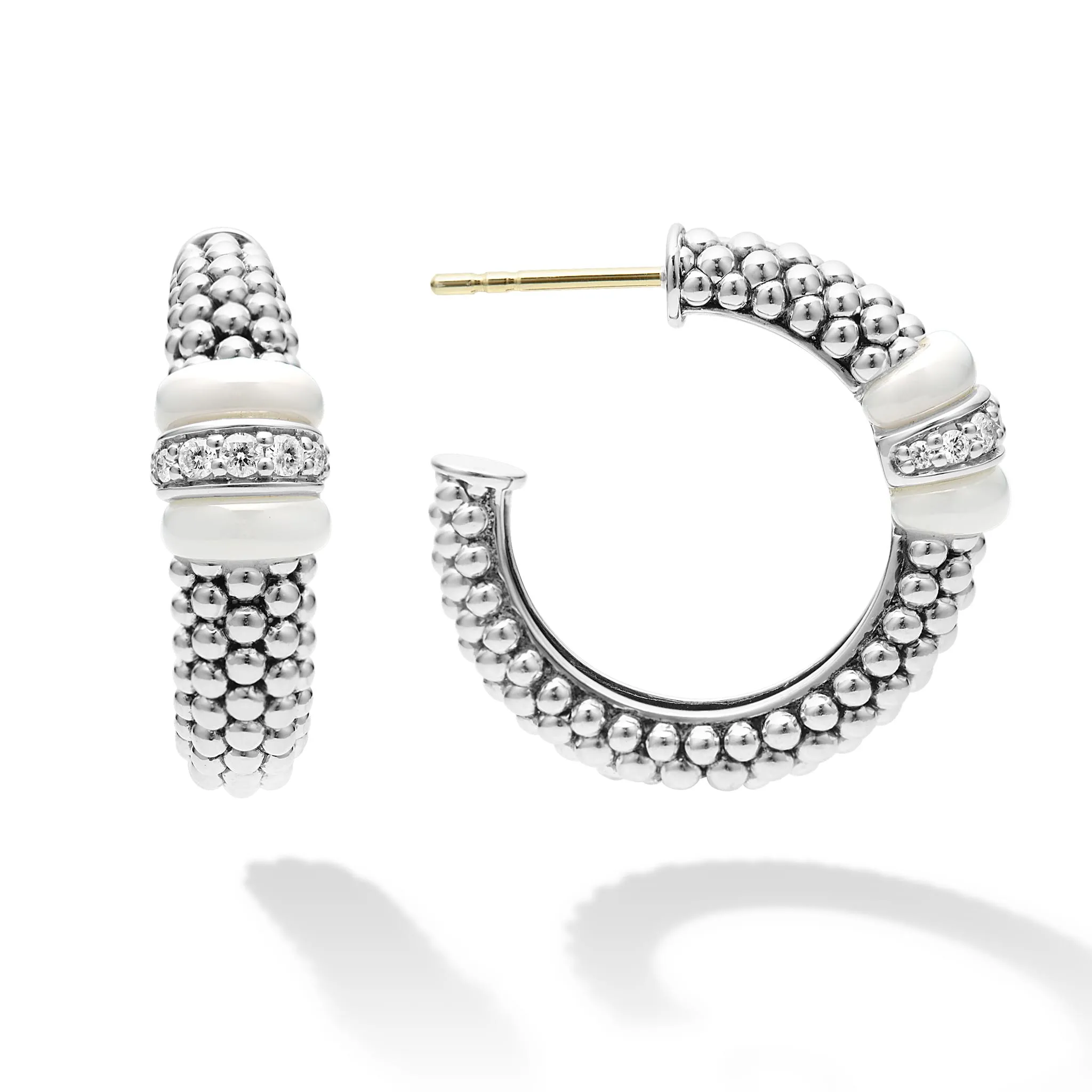 White Caviar White Ceramic Caviar Diamond Hoop Earrings