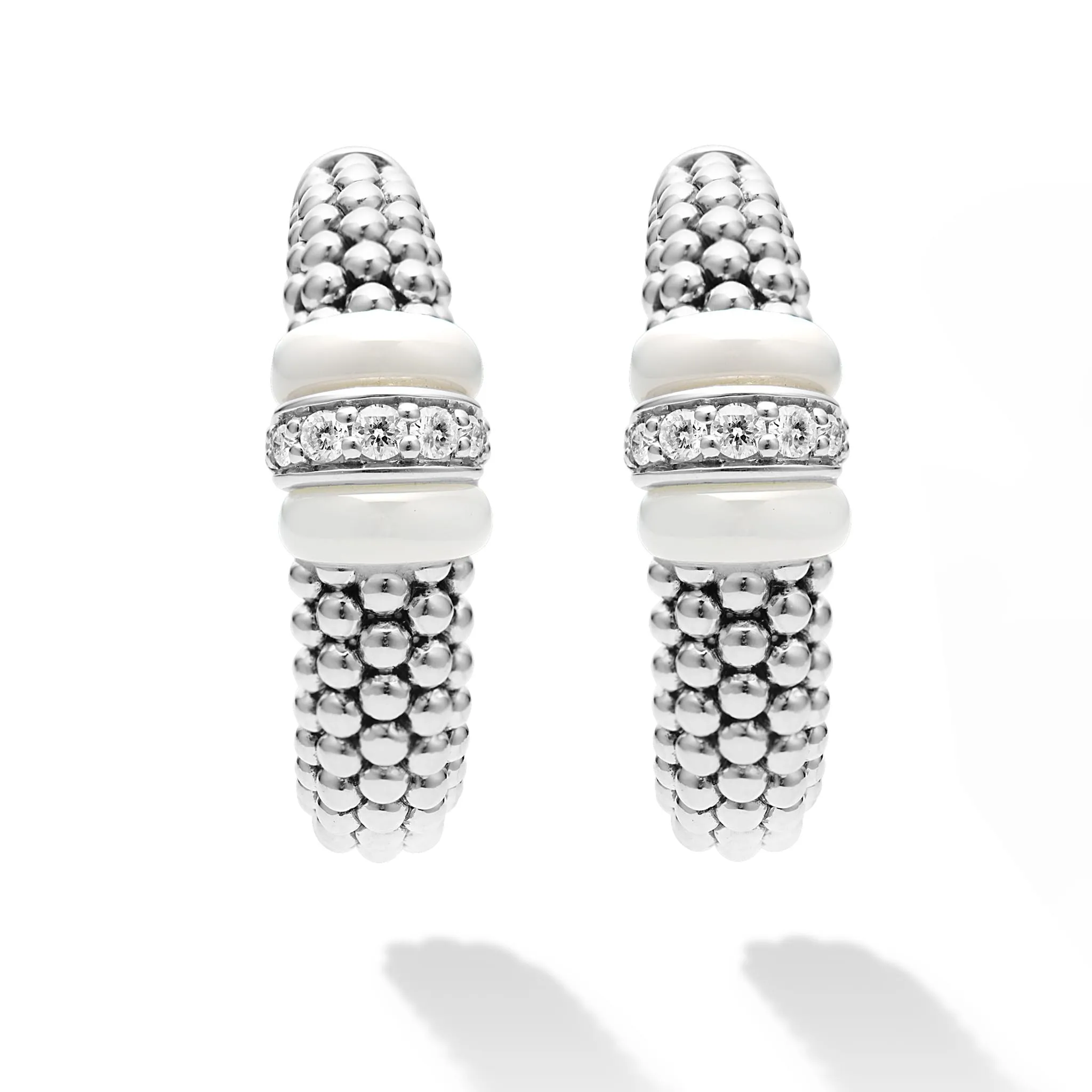 White Caviar White Ceramic Caviar Diamond Hoop Earrings