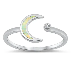 White Lab Opal Moon Star Ring .925 Sterling Silver Band Sizes 4-12