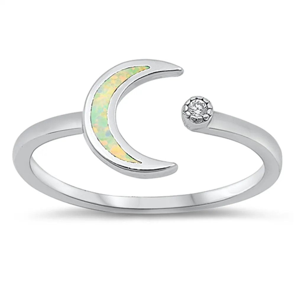 White Lab Opal Moon Star Ring .925 Sterling Silver Band Sizes 4-12