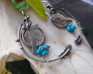 Wild October Earrings - Silversmithed  Fox Feather and Turquoise Earrings