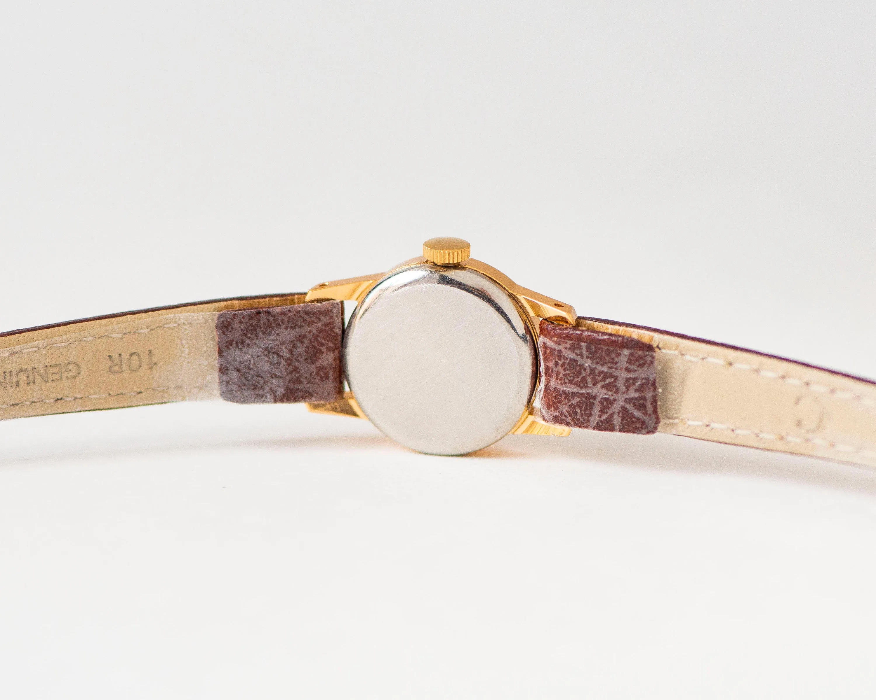 Women watch gold plated unused Era retro jewelry, lady classic watch rare gift, delicate wristwatch Arabic numerals new premium leather band