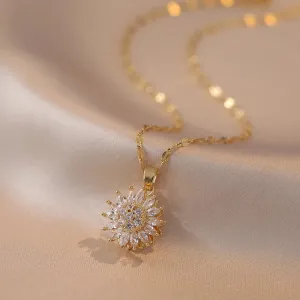 Women's Necklace Rotatable Zircon Sunflower Sunflower Creative Pendant Necklace