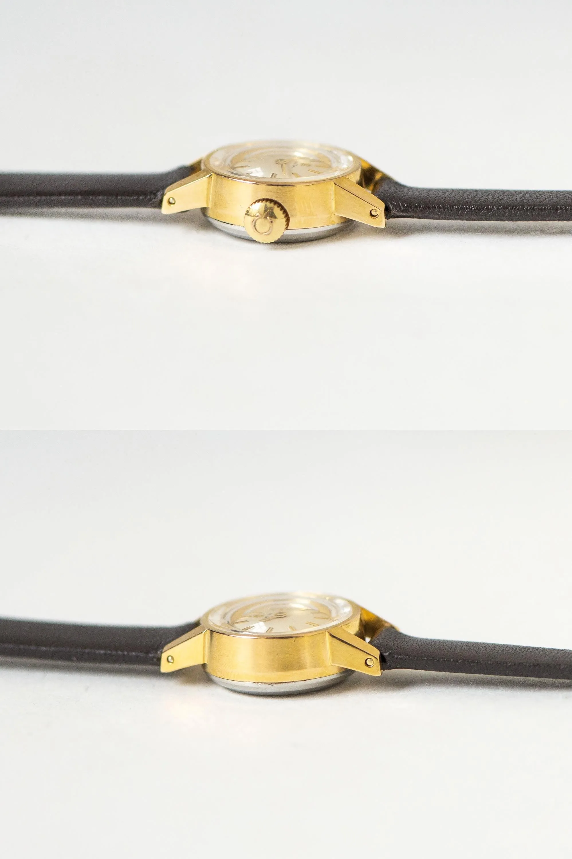 Women's watch OMEGA tiny wrist gold plated vintage Swiss watch Ω, serviced timepiece cal 483 dainty jewelry gift, new premium leather strap