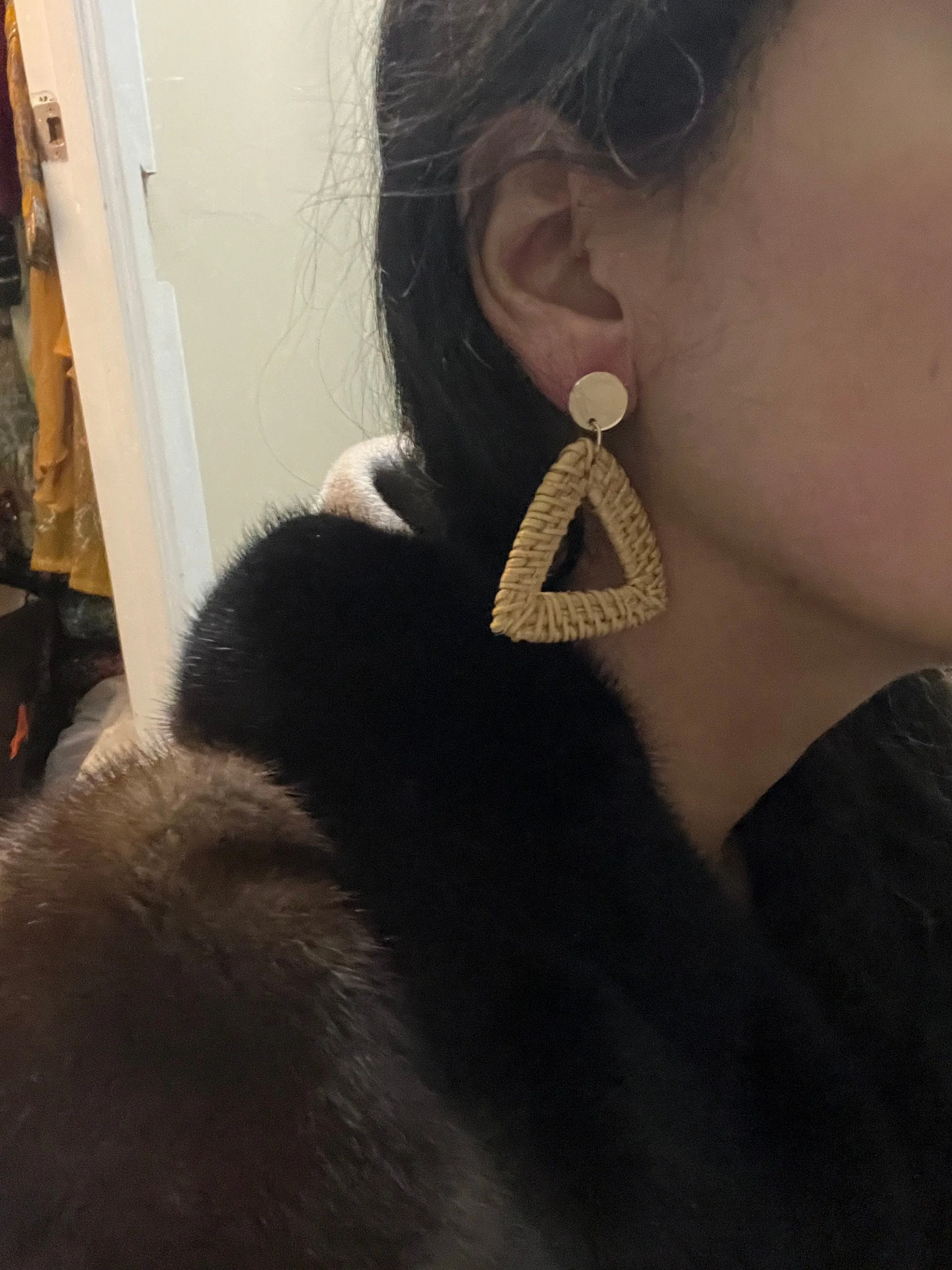 Wood earrings , rattan handwoven triangle  statement earrings , light brown earring , big  , beach earrings , gold boho earring bohemian