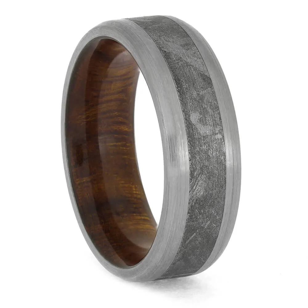 Wood-Sleeved Ring with Meteorite and Titanium Edges