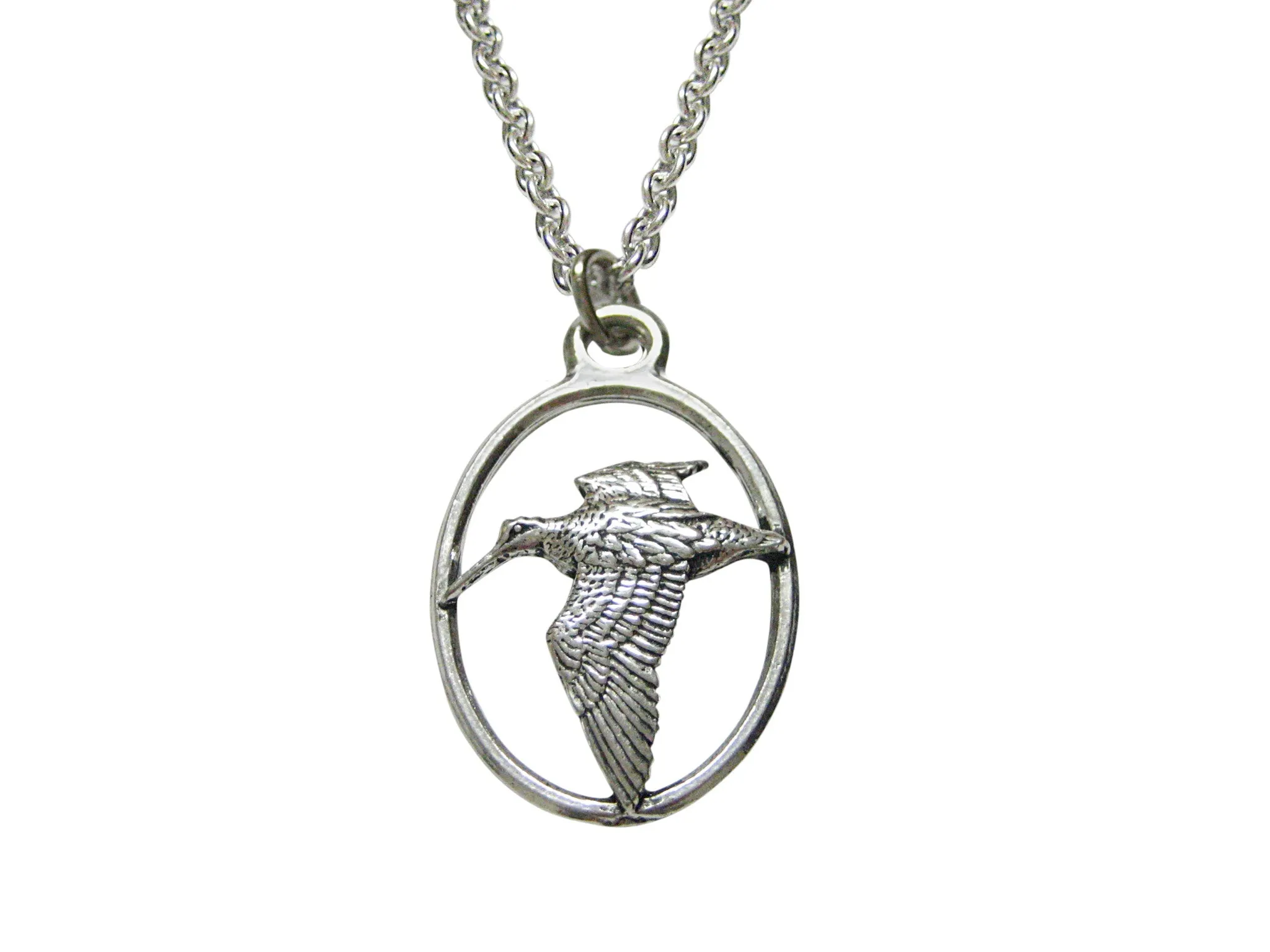 Woodcock Bird Oval Pendant Necklace