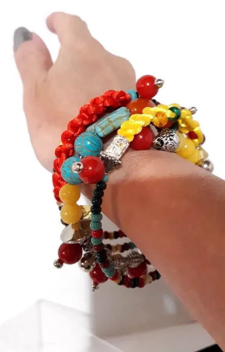 Wrap bracelet, beaded and macrame coil wrap, handmade, boho chic style, The gypsy bracelet