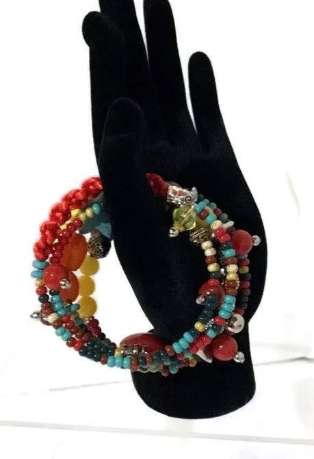 Wrap bracelet, beaded and macrame coil wrap, handmade, boho chic style, The gypsy bracelet