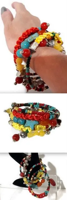 Wrap bracelet, beaded and macrame coil wrap, handmade, boho chic style, The gypsy bracelet