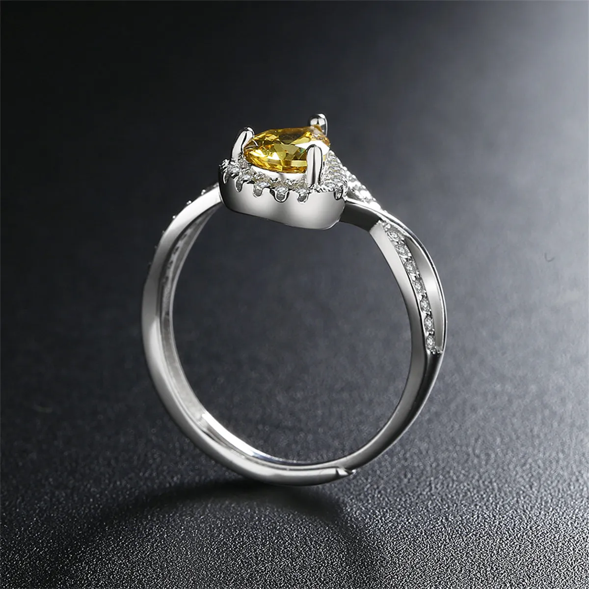 Yellow Crystal & Cubic Zirconia Teardrop Adjustable Ring