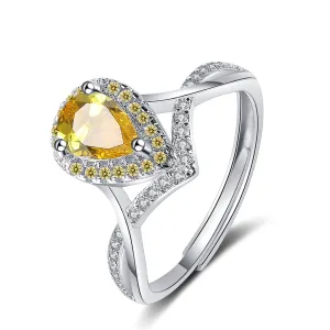 Yellow Crystal & Cubic Zirconia Teardrop Adjustable Ring