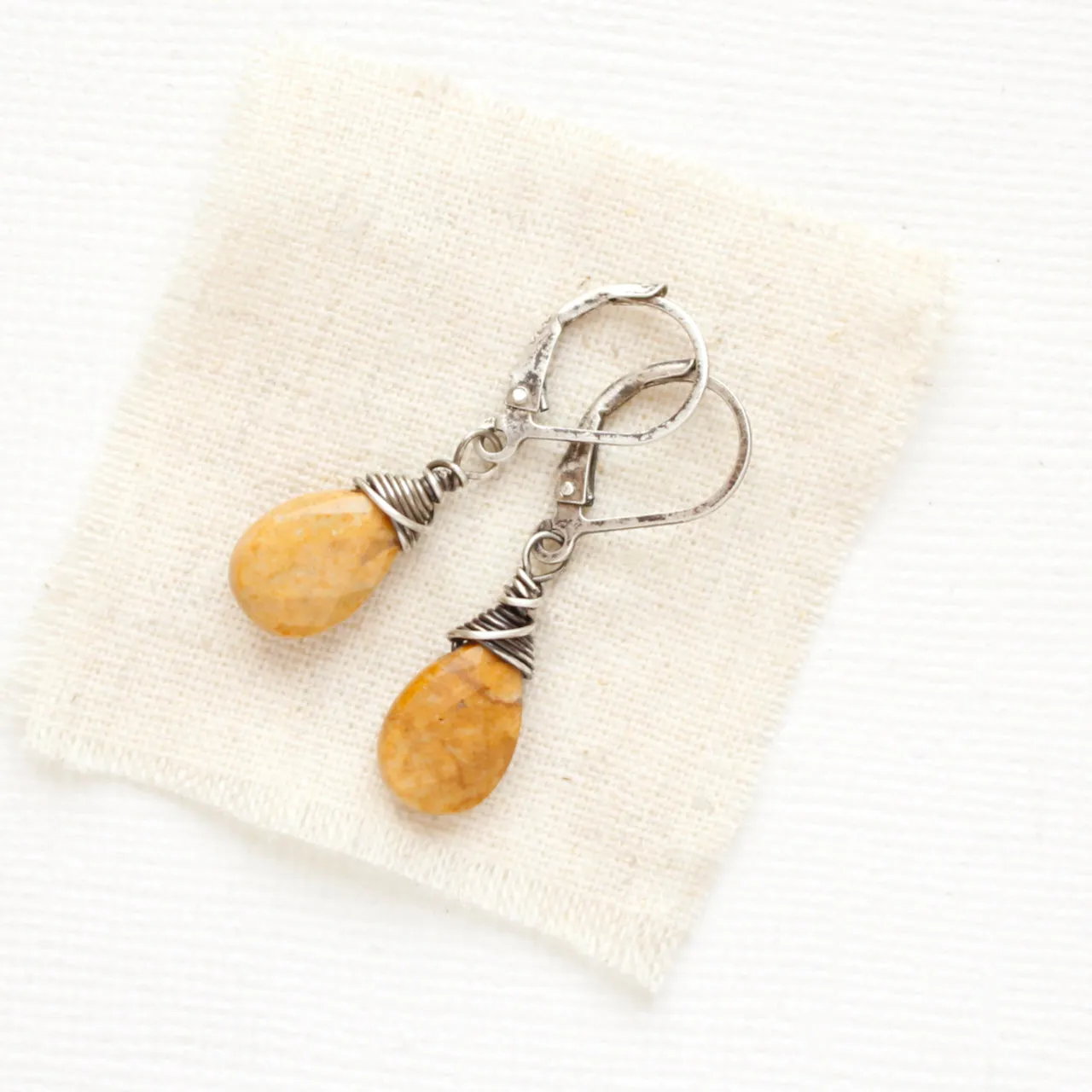 Yellow Feather Jasper Drop Earrings